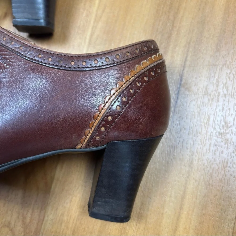 Pikolinos Women Brown Leather Heel Bootie‎ Zip Sz 39 Spanish Made Block Heel